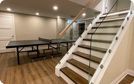 Finished basement living area in Toronto